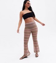 New Look Multicoloured Zig Zag Crochet Flared Beach Trousers